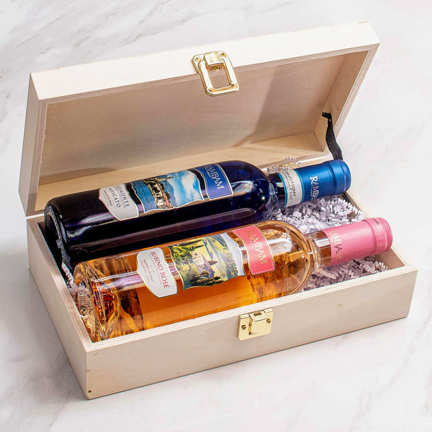 Happy Passover Moscato & Rosé Wood Keepsake Box Set Gourmet Kosher