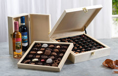 Designer Wood Chocolate Tray & Wine Gift Set