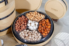 Elegant 5 Tier Gourmet Nuts & Chocolates Round Gold Gift Box 3