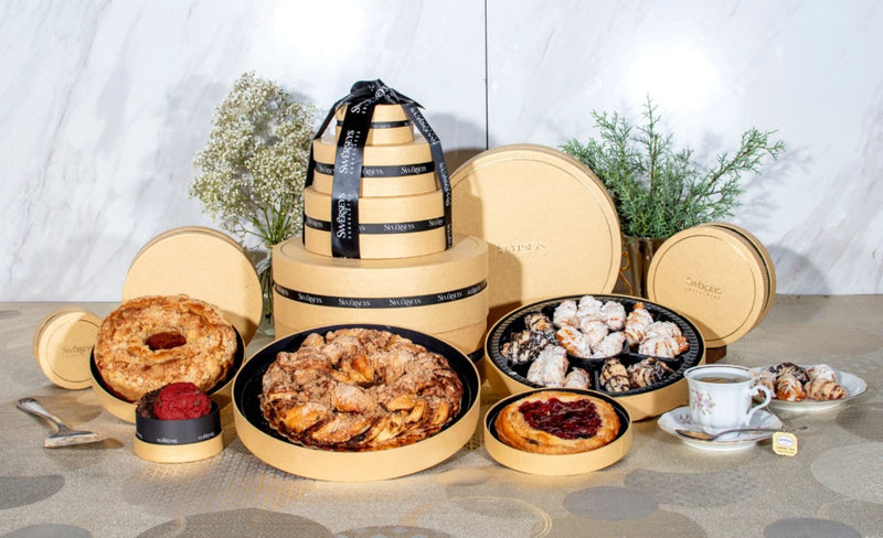 Gourmet Rugelach & Babka Cake 5 Tier Gold Round Gift Box