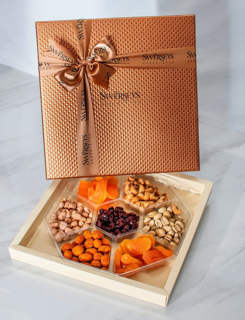 Elegant Purim Gift Tray Box of Assorted Dried Fruit and Nuts