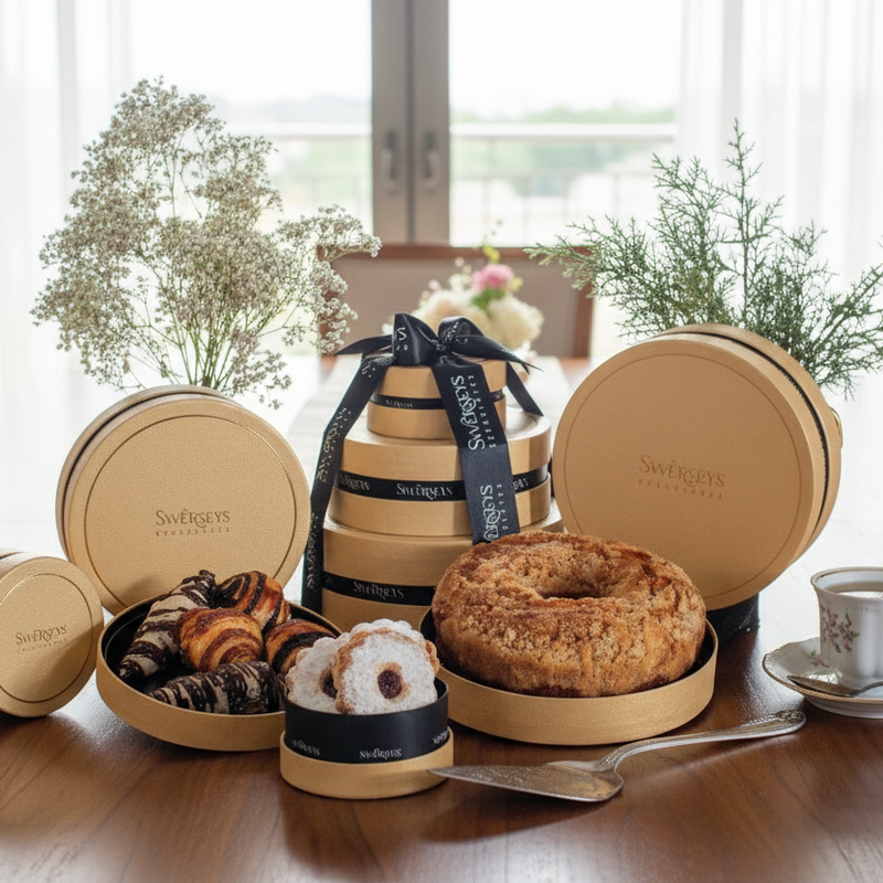 Deluxe Gourmet Pastry 3-Tier Gold Round Gift Box