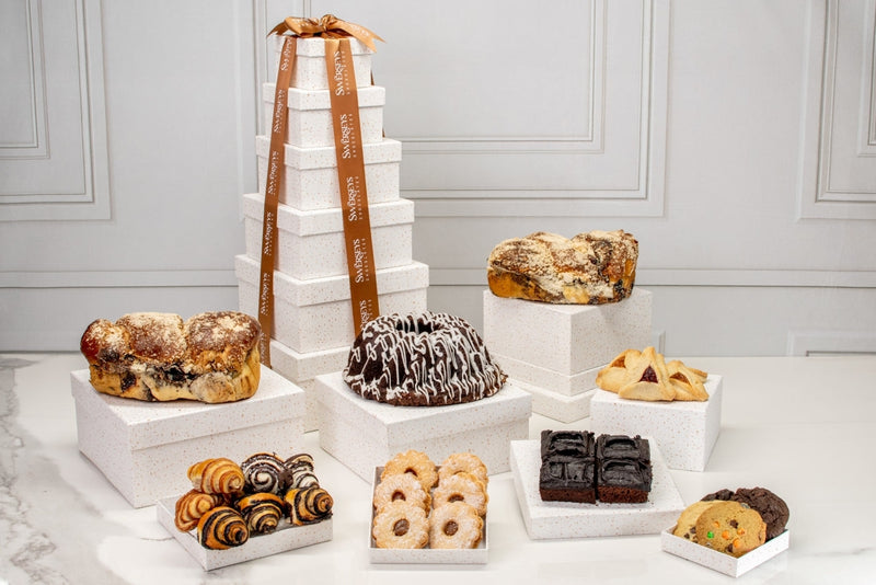 Grand Indulgence Rosh Hashanah Signature White Speckled Gourmet Bakery Tower