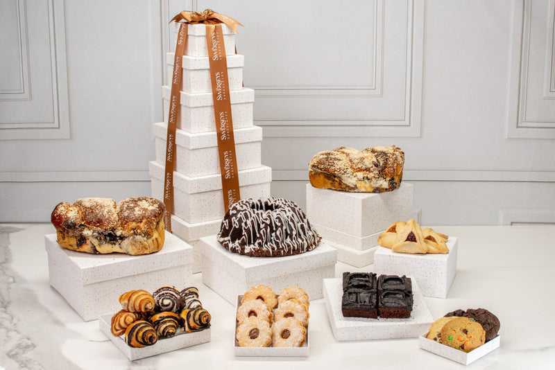 Grand Indulgence Signature White Speckled Gourmet Bakery Gift Tower