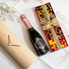 Purim Mishloach Manot & Sparkling Wine Gift Set with Wood Wine Case 2