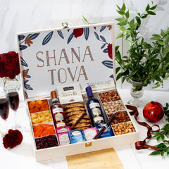 Rosh Hashanah Deluxe Gourmet Foods & Wines Wood Keepsake Gift Box