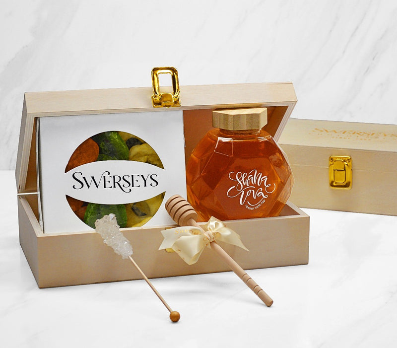Rosh Hashanah Fruit & Honey Wooden Gift Box
