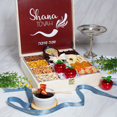 Rosh Hashanah Gourmet Nuts & Dried Fruit Wood Keepsake Gift Box 4