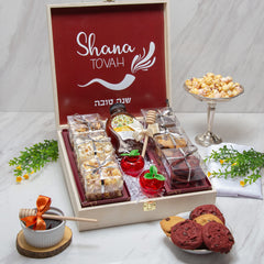 Rosh Hashanah Gourmet Popcorn & Cookies Wood Keepsake Gift Box 2
