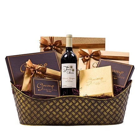 Purim Stylish Elegant Executive Wine Chocolate Gift Basket